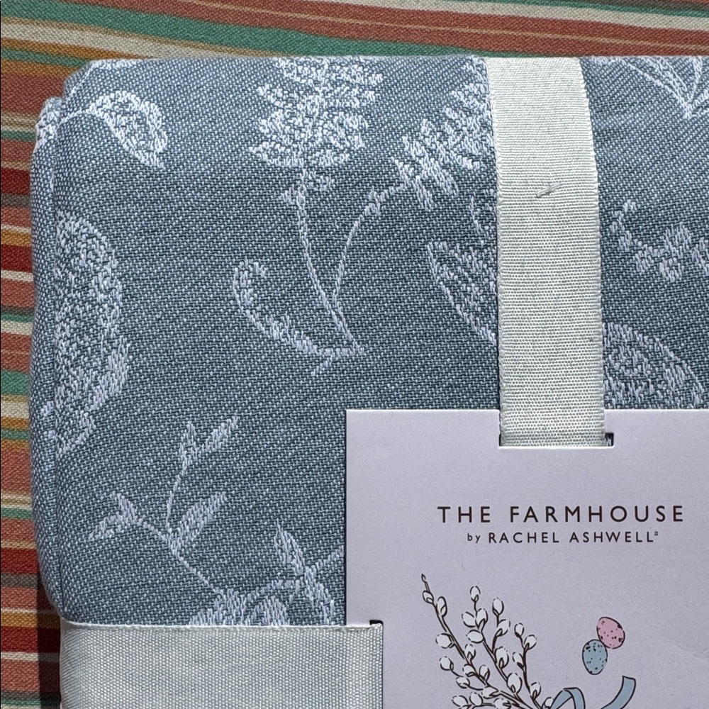 Rachel Ashwell Easter Blue Bunny Rabbit Toile Tablecloth Farmhouse Cotton 60x120 - Picture 3 of 4